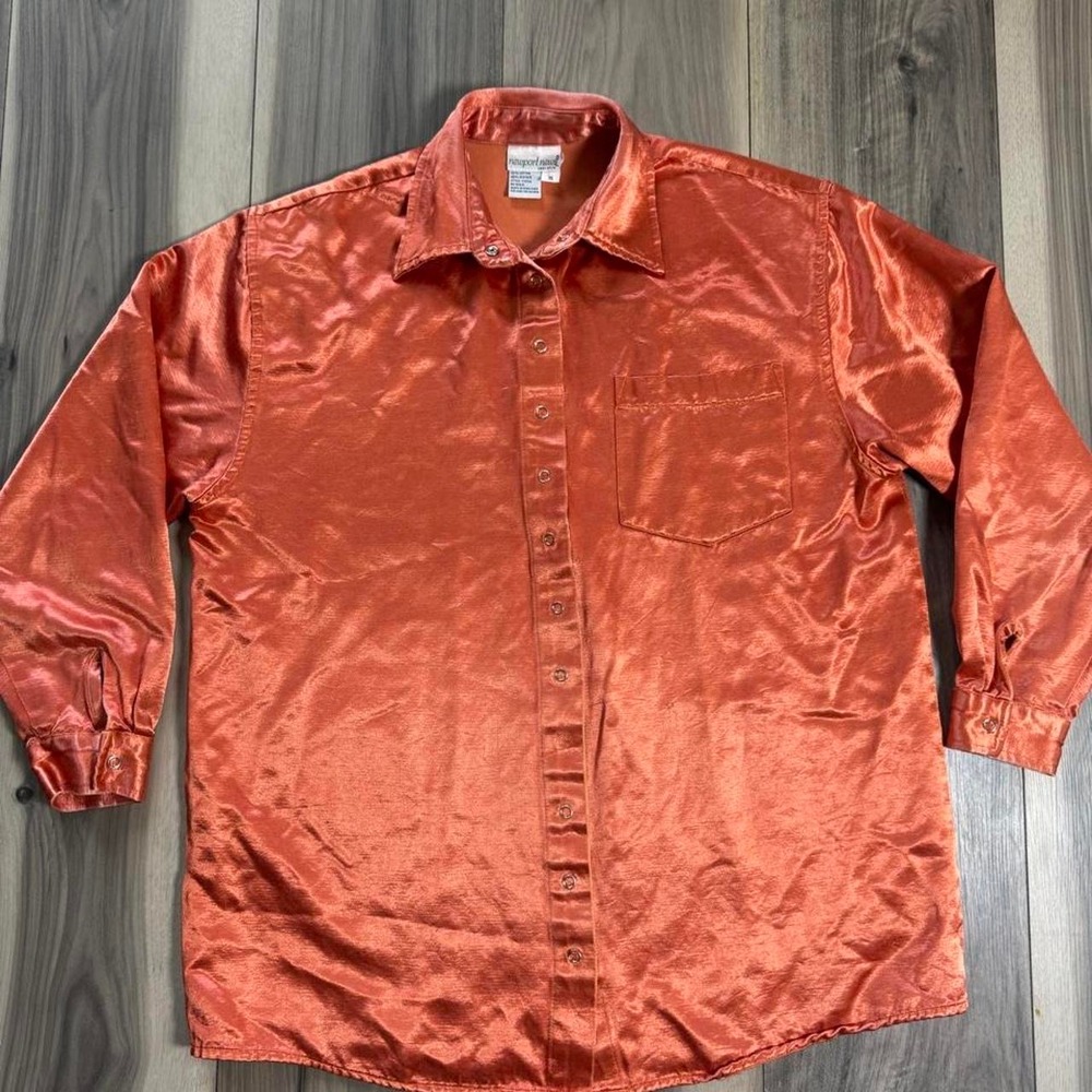Vintage 70s/80s inspired Newport News orange satin button up shirt